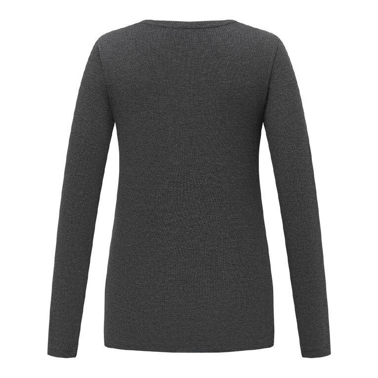 H&H Maternity Maternity Long Sleeve Nursing Friendly Rib Henley, Charcoal/Marle, hi-res