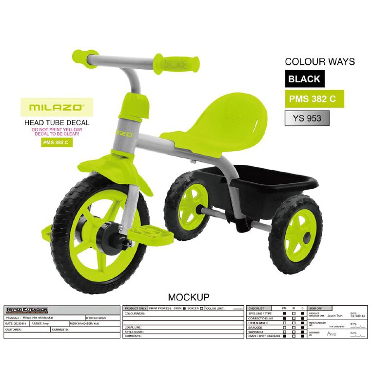 Milazo Trike with Bucket Green 25cm, , hi-res