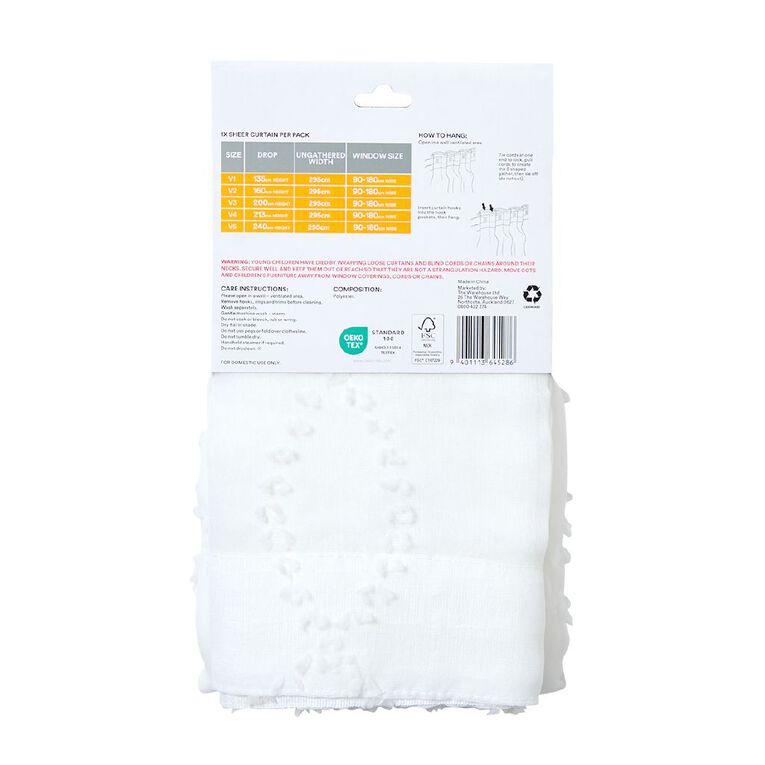 Living & Co Indie Voile White 90-180cm Wide/160cm Drop, , hi-res