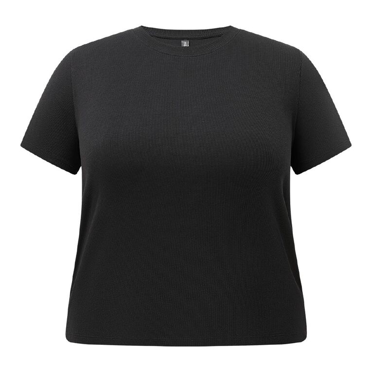 H&H Women's Plus Short Sleeve Baby Rib Tee, Black, hi-res