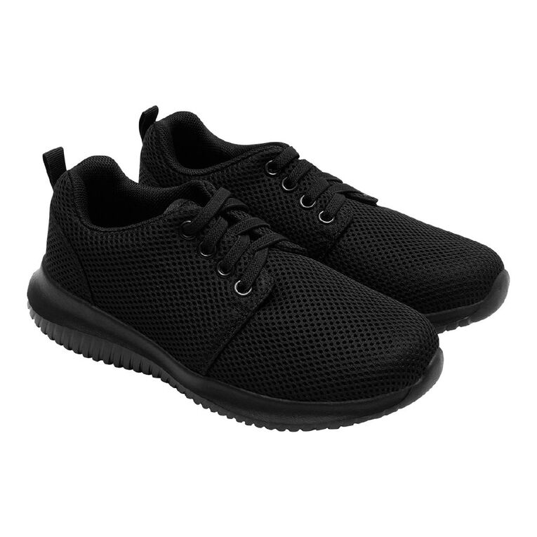 Active Intent Senior Kids' Mesh Lace Up Trainers, Black, hi-res