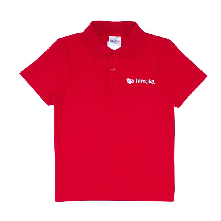 Schooltex Temuka Primary Short Sleeve Polo wtih Embroidery, Red Mid, hi-res