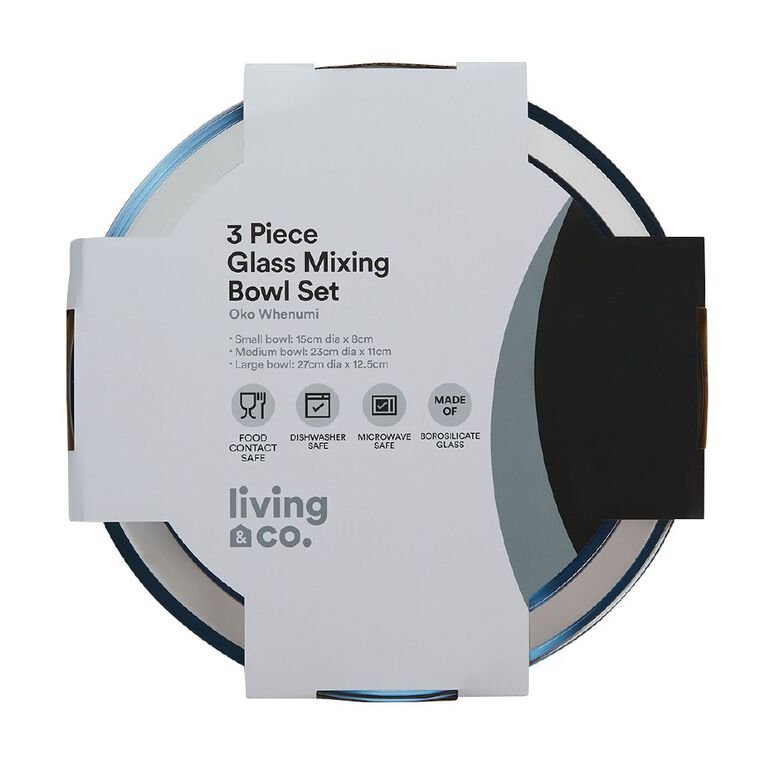 Living & Co Glass Mixing Bowl Set Clear 3 Pack, , hi-res