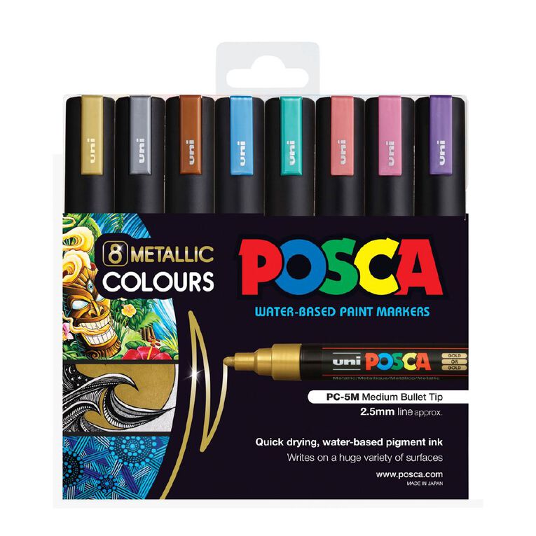Uni Posca Marker 1.8-2.5 Medium Metalic 8 Pack Assorted, , hi-res