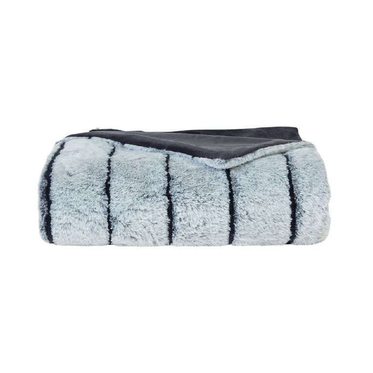 Living & Co Channel Faux Rabbit Fur Throw Charcoal 127cm x 152cm, Charcoal, hi-res