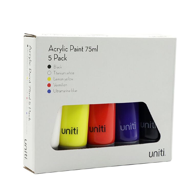 Uniti Acrylic Paint 75ml Basics 5 Pack, , hi-res