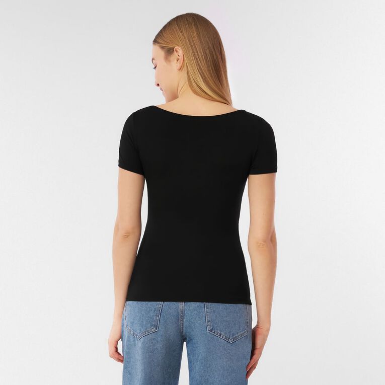 H&H Women's Longline Contour Scoop Nk Top, Black, hi-res