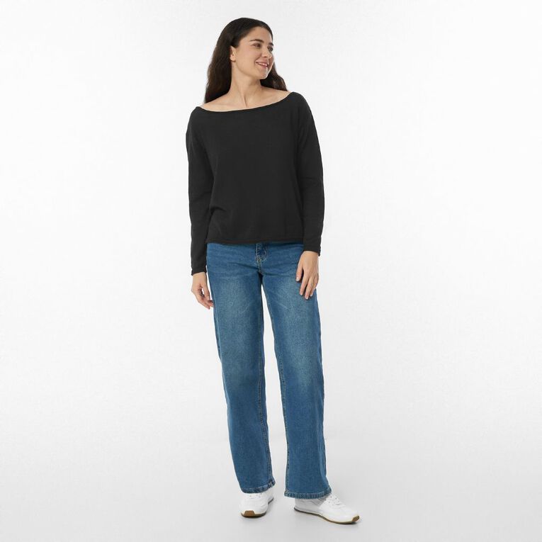 H&H Women's Off Shoulder Long Sleeve Knit, Black, hi-res