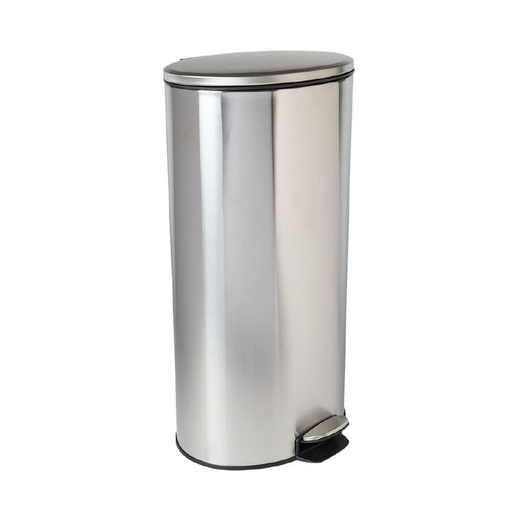 Living & Co Oval Pedal Bin Soft Close Stainless Steel 30L, , hi-res