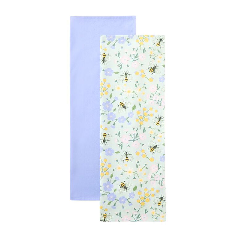 Living & Co Tea Towel Garden 2 Pack Blue 50cm x 70cm, , hi-res
