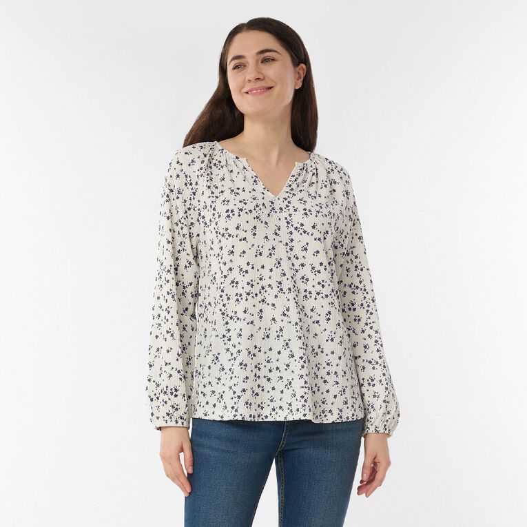 H&H Women's V Neck Gathered Top, Cream, hi-res