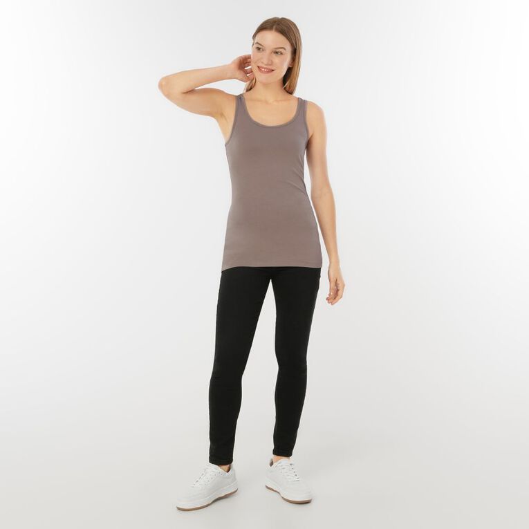 H&H Essentials Women's Stretch Cotton Longline Tank, Brown Light, hi-res