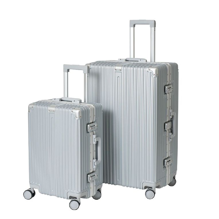 Living & Co Hard Textured Suitcases 2 Piece Set Silver, , hi-res