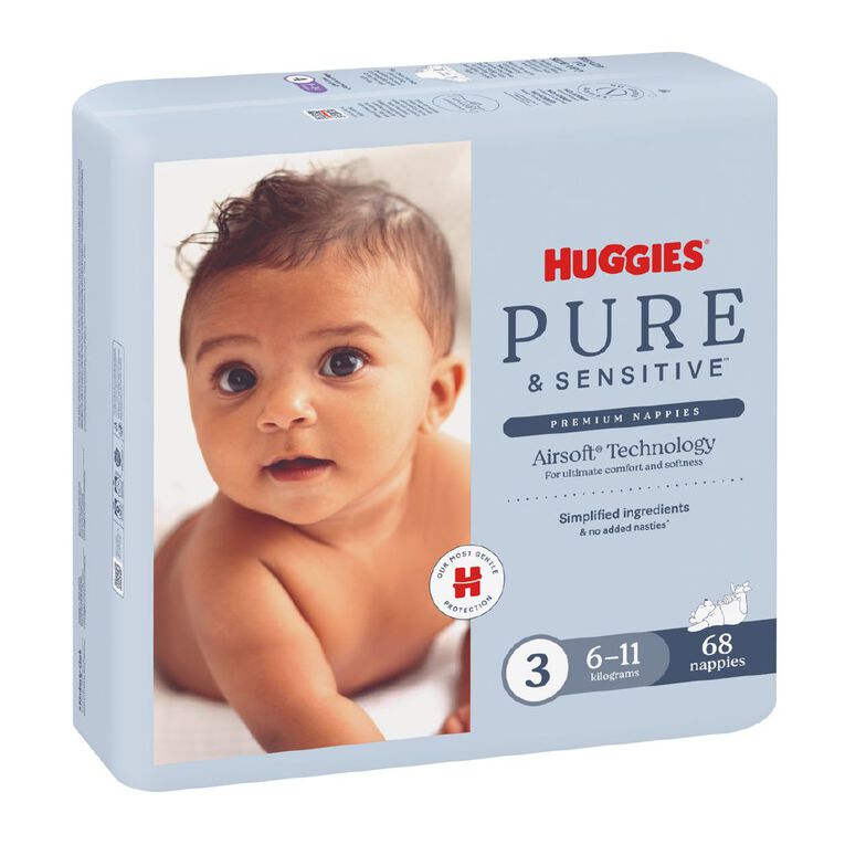 Huggies Pure and Sensitive Nappies Size 3 68x2, , hi-res