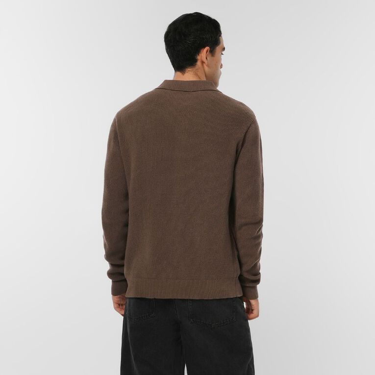 H&H Men's Polo Fisherman Rib Pullover, Brown Dark, hi-res