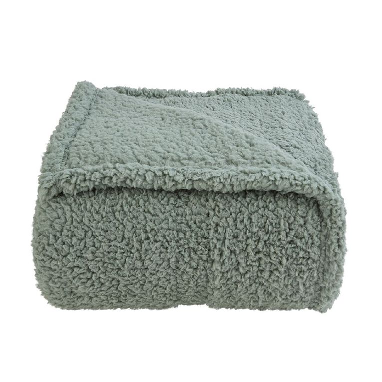 Living & Co Teddy Throw Green Light 127cm x 152cm, Green Light, hi-res