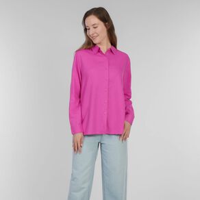 H&H Women's Long Sleeve Essential Linen Blend Shirt