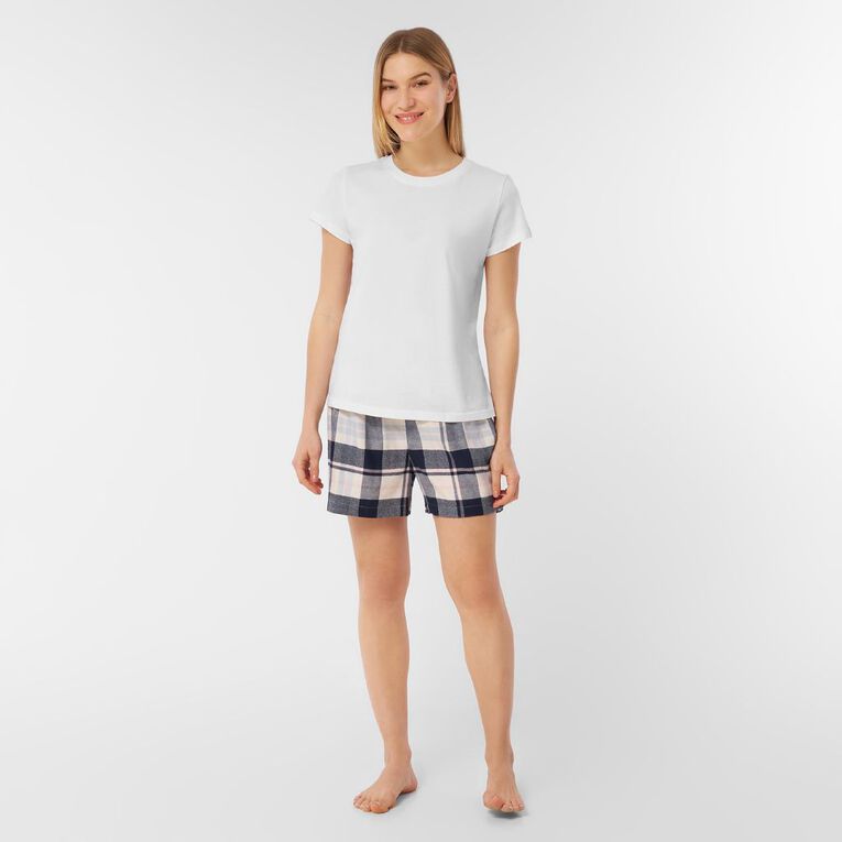 H&H Women's Boyfriend Flanelette Sleep Shorts, Blue Dark, hi-res