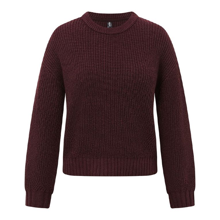 H&H Women's Billow Sleeve Crop Knit Jumper, Red Dark, hi-res