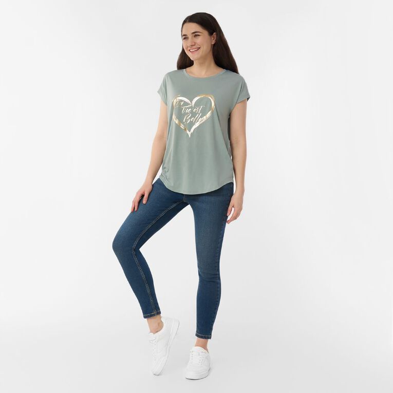 H&H Women's Short Sleeve Print Tee, Green Light, hi-res