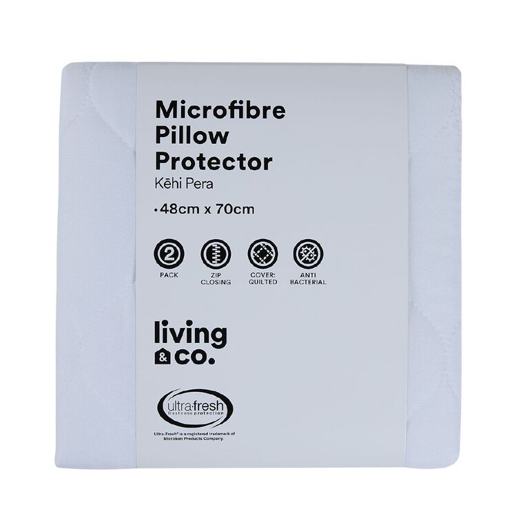 Living & Co Pillow Protector Microfibre 2 Pack White One Size, , hi-res