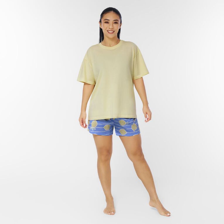 H&H Women's Boxy Tee & Shorts Pyjama Set, Yellow Light, hi-res