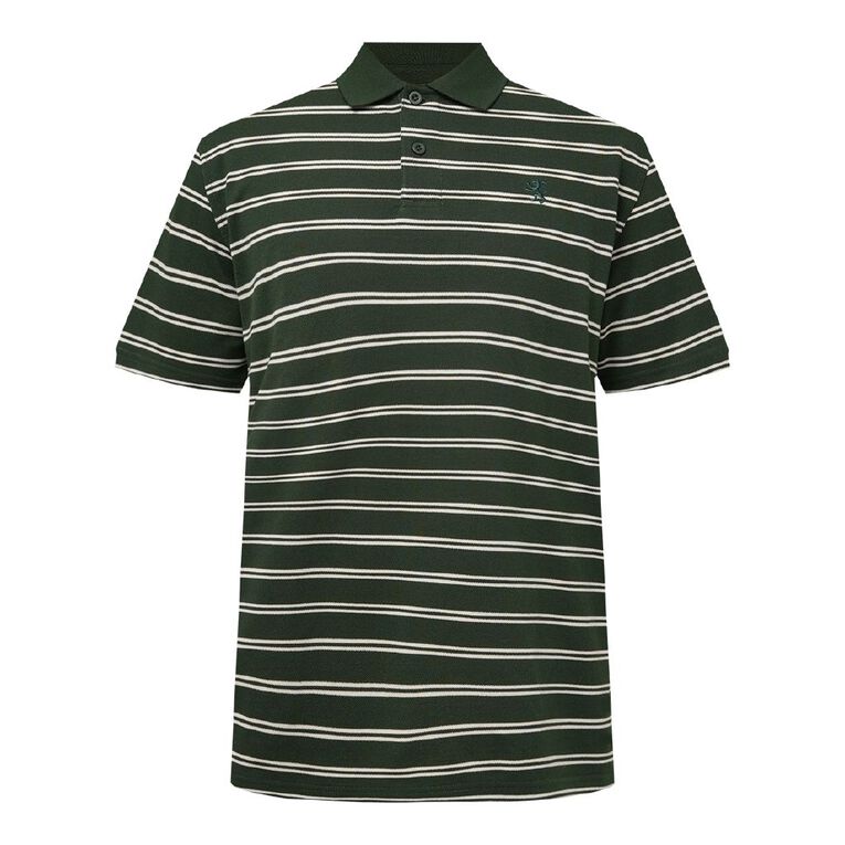 H&H Men's Stripe Polo, Green Dark, hi-res