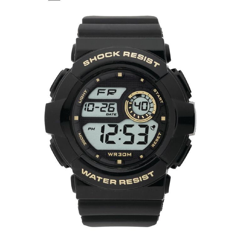 Active Intent Digital Silicone Strap Watch Black/Gold, , hi-res