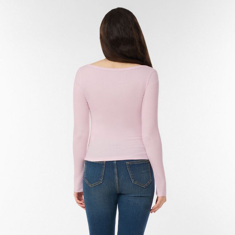 H&H Women's Long Sleeve Scoop Neck Rib Top, Pink Light, hi-res