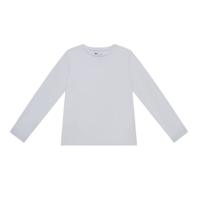 Young Original Long Sleeve Plain Tee, White, hi-res