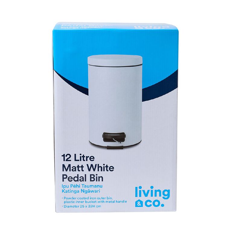 Living & Co Pedal Bin White 12L, , hi-res