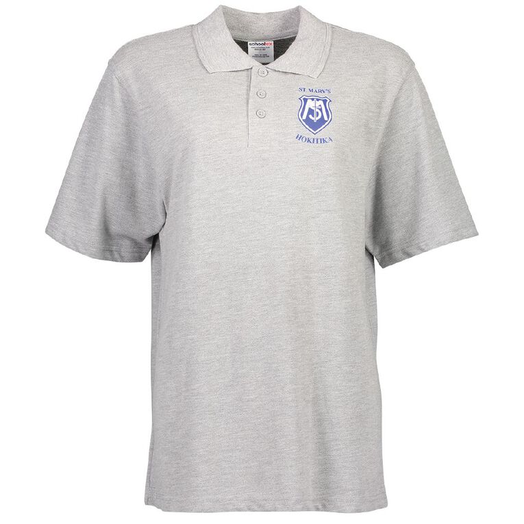 Schooltex St Mary's Hokitika Short Sleeve Polo with Transfer, Grey Marle, hi-res