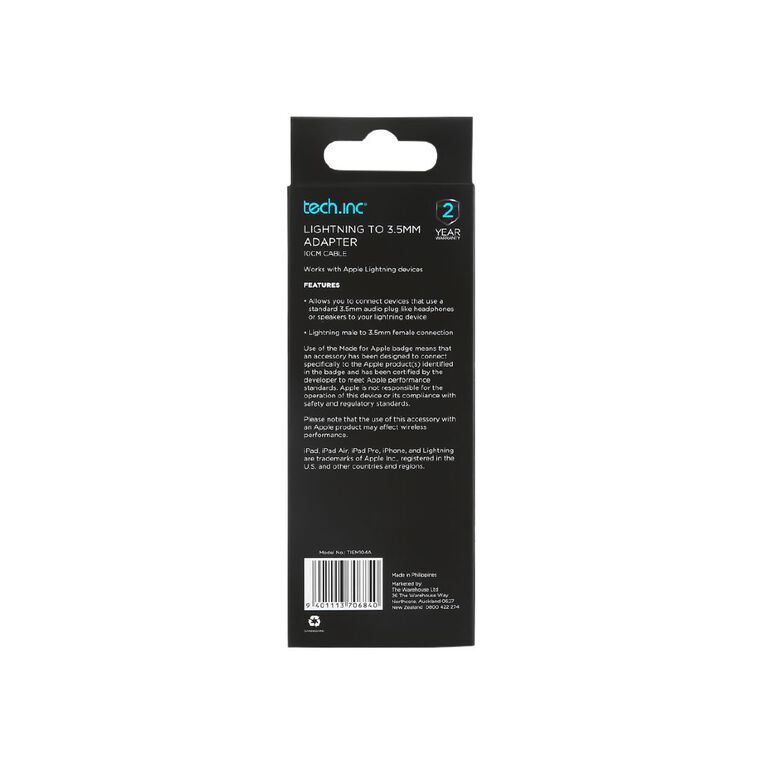 Tech.Inc Lightning To 3.5mm Adapter TIEM104A, , hi-res