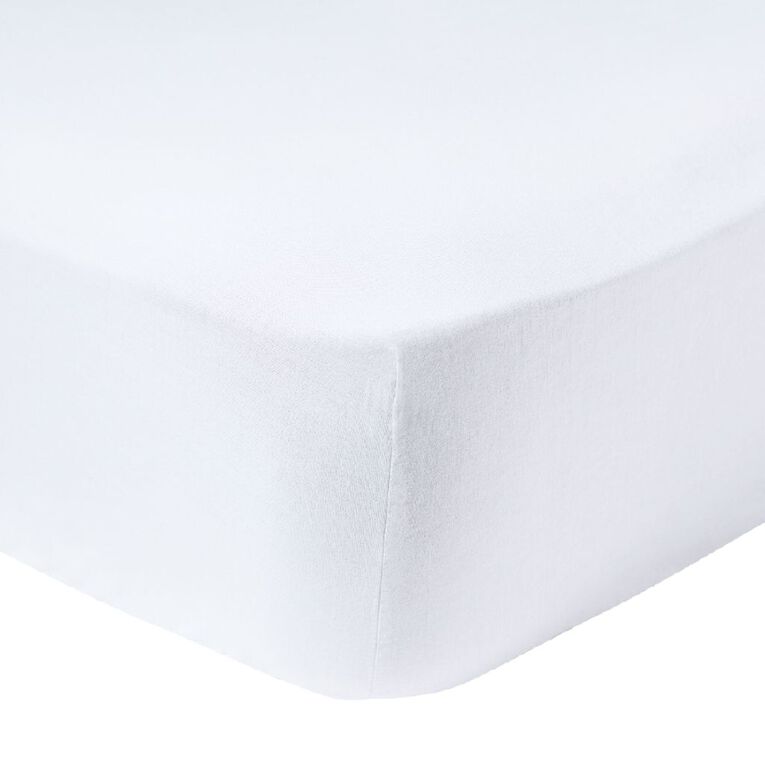 Living & Co 100% Washed Cotton Fitted Sheet White Queen, White, hi-res
