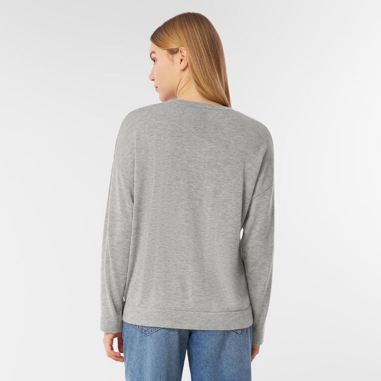 H&H Women's Merino Blend Crew Neck Knit, Grey Marle, hi-res