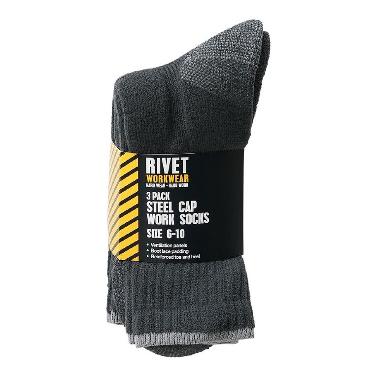 Rivet Men's Steelcap Work Socks 3 Pack, Charcoal, hi-res