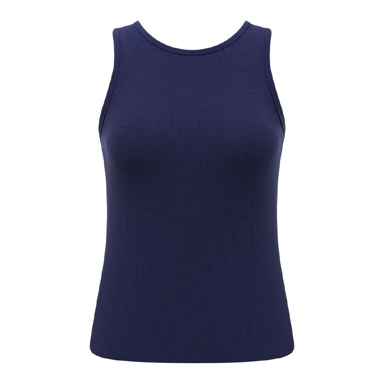 H&H Women's Rib Pyjamas Singlet, Blue Dark, hi-res