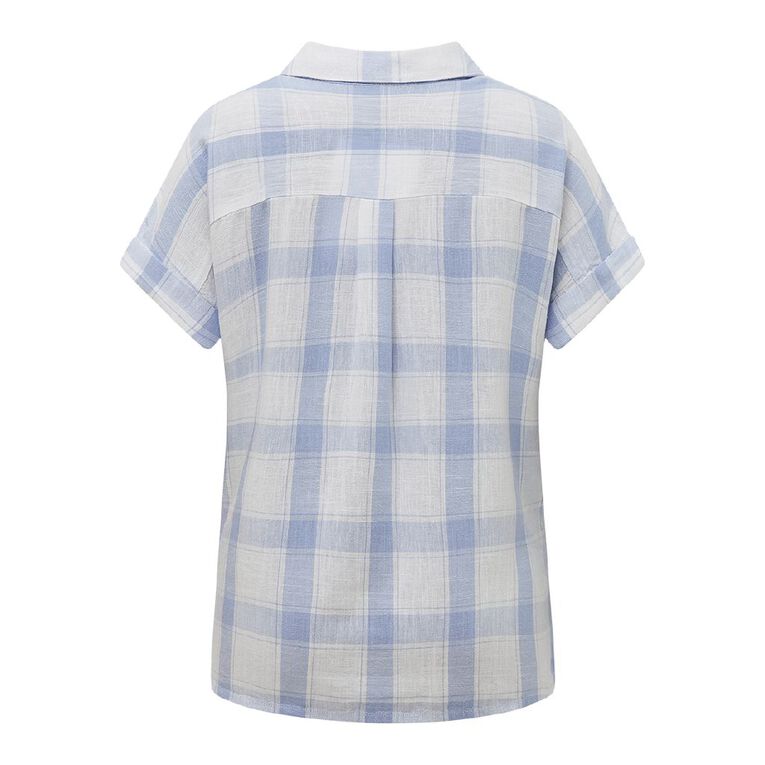 H&H Women's Short Roll Sleeve Linen Blend Blouse, Blue Light, hi-res