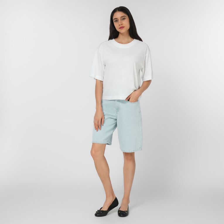 H&H Women's Wide Leg Denim Jort Shorts, Denim Light, hi-res