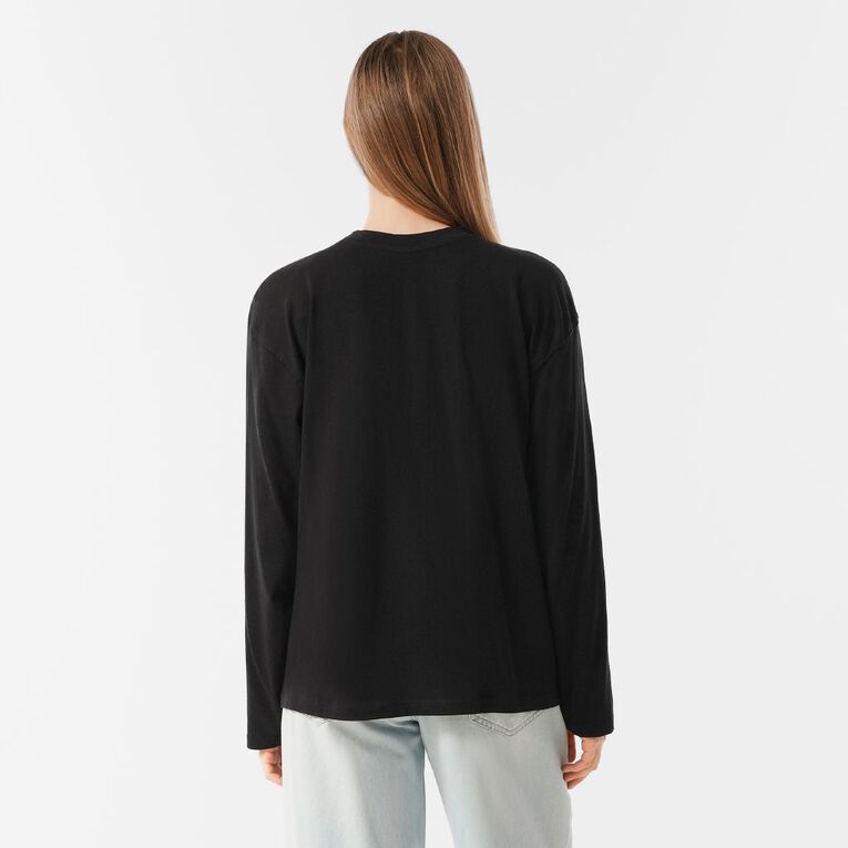 H&H Women's Long Sleeve Graphic Print Tee, Black, hi-res