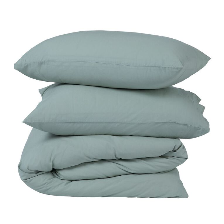 Living & Co Duvet Cover Set Washed Cotton Green Queen, , hi-res