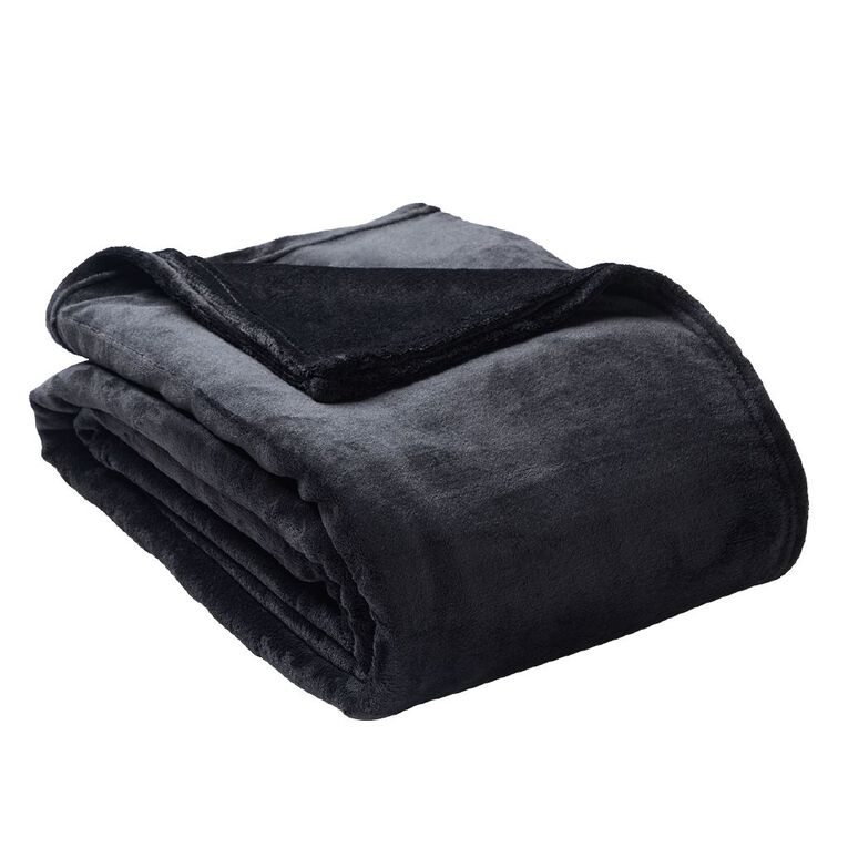 Living & Co Ultra Soft Plush Blanket Black Queen, Black, hi-res
