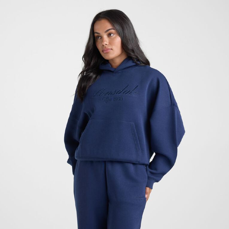 Lonsdale Women's Boxy Hoodie Sweatshirt, Blue Dark, hi-res