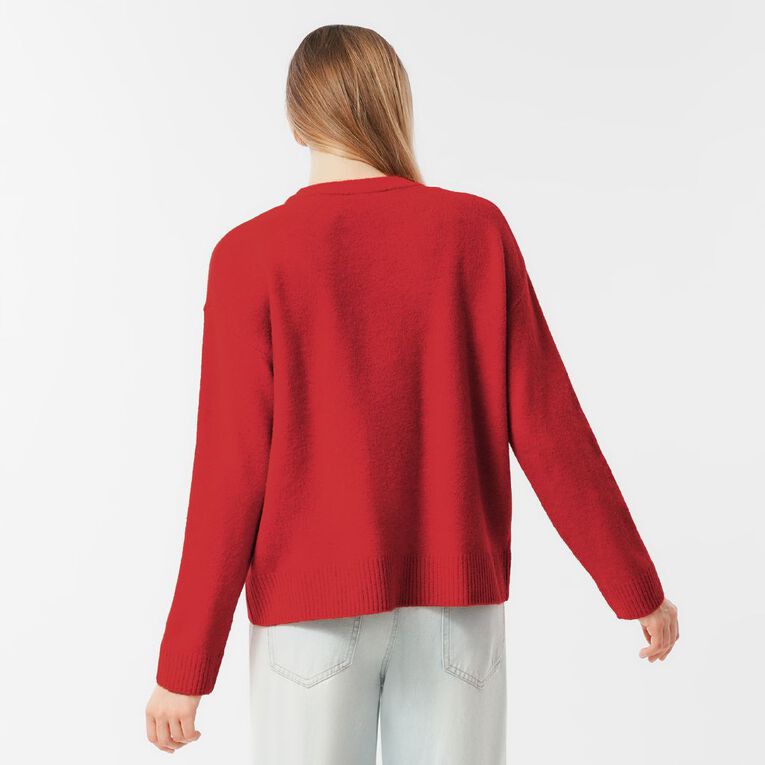 H&H Women's Cosy Oversized Crew Cardigan, Red, hi-res