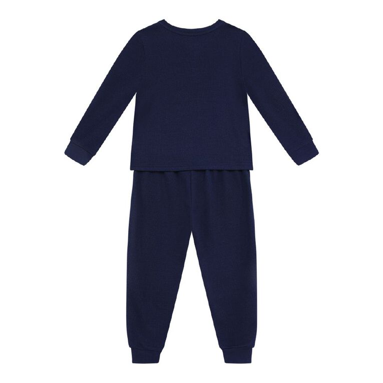 H&H Boys' Waffle and Henley Pyjama Set, Blue Dark, hi-res