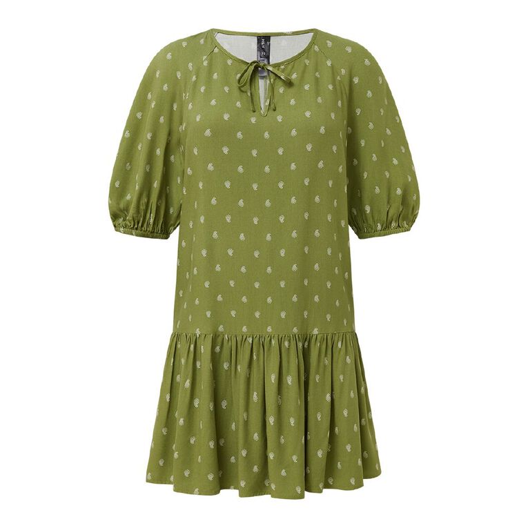 H&H Women's Short Sleeve Bouson Boho Dress, Green Mid, hi-res