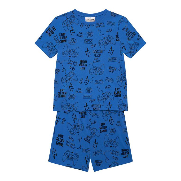 H&H Boys' Tee and Shorts Pyjama Set, Blue Mid, hi-res