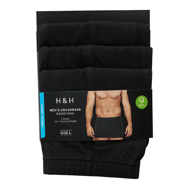 H&H Men's Tunnel Trunks 3 Pack, Black, hi-res