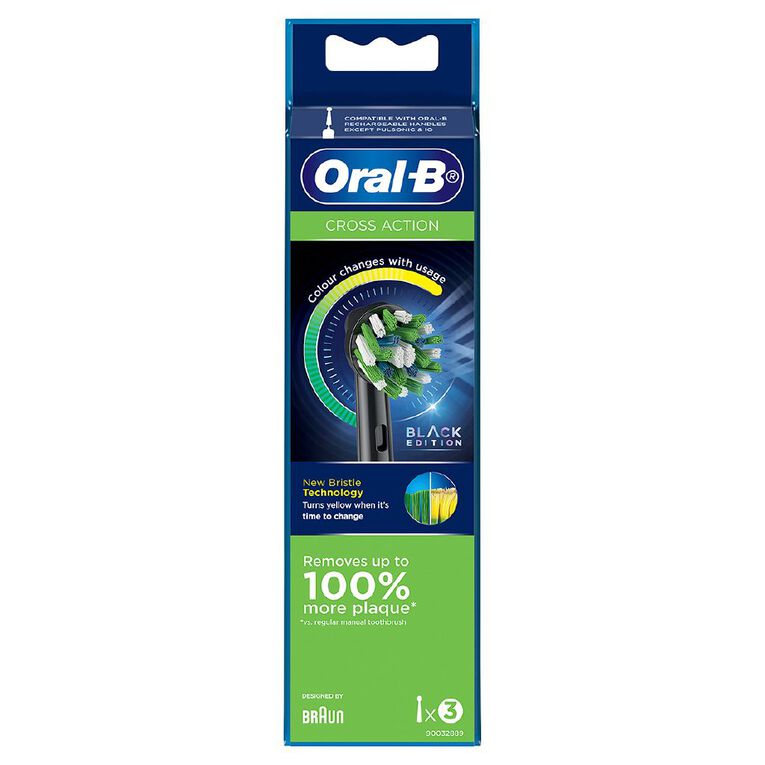 Oral-B Vitality Cross Action Refill Heads Black 3 Pack, , hi-res