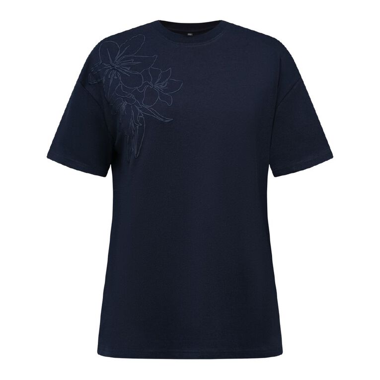 H&H Women's Embellished Relaxed Fit Tee, Navy, hi-res